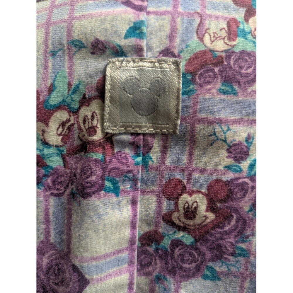 Disney Mickey Minnie Mouse Floral Plaid Scrub Top Purple V-Neck Large DW1470 - Picture 5 of 7